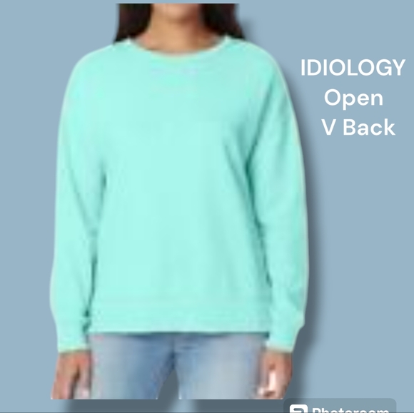 Nwt IDIOLOGY Seaglass Green Open Back  Sweatshirt Size Large - Picture 1 of 6
